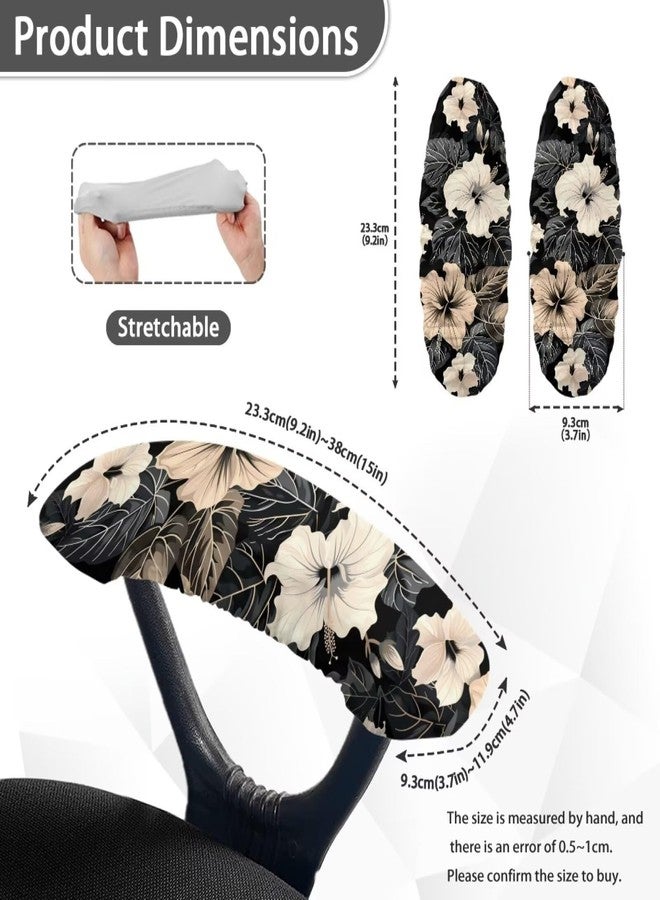 Wanzuoeng Office Chair Armrest Slipcovers Hibiscus Print Chair Arm Covers, Soft Comfy Desk Chair Slipcovers with Elastic Bands, Stretchable Gaming Chair Arm Protector, Set of 2 - Image 3
